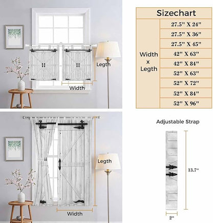 Farmhouse Wood Grain Bedroom Curtains 72 Inch Length, Window Curtains Tab Top, Vintage Country Barn Gate Grey Light Filtering Window Treatments Drapes 52"x72" 2 Panel