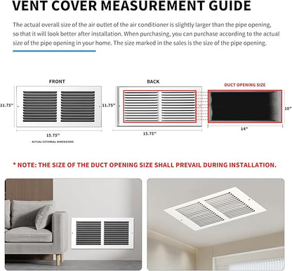 14x10 Return Air Grille(Duct Opening Size),Air Return Vent Cover,Flat Vent Cover,Rejillas De Aire Acondicionado para Casa,Return Air Grilles,Outer Dimensions:15.75"Wx11.75"H(14"Wx10"H, Duct Opening)