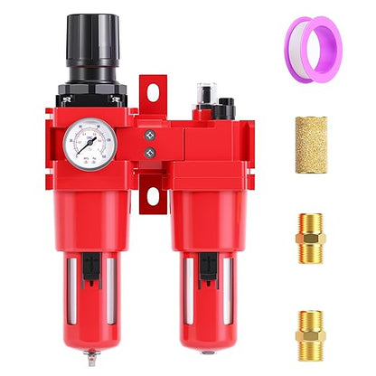 TAILONZ PNEUMATIC 1 Inch NPT Air Filter Pressure Regulator Water/Oil Trap Separator Combo(0-150PSI),Air Tool Compressor Filter with Gauge AC5010-10M(Manual Drainage)