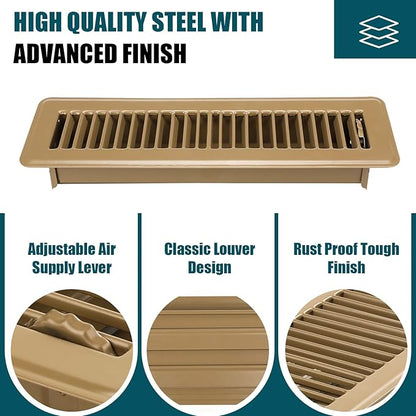 VOISEN Floor Register 2x12, 6 Pack Floor Vent Covers, Steel Adjustable Air Supply Grille Register Vent Cover Grill for Sidewall and Floor, Vent Covers for Home Floor,Brown
