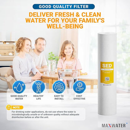 Max Water 5 Micron 20 x 4.5 Sediment Filter 20 inch Whole House BB Water Filtration System Replacement Compatible Cartridge DGD-5005-20, FP25B, AP810-6, FPMB5-20, P5-20, 155358-43, 4-Pack