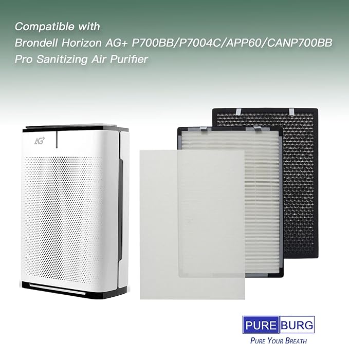 PUREBURG Replacement Filter Set Compatible with Brondell Pro Air Purifiers P700BB P7004C APP60 CANP700BB,H13 HEPA Activated Carbon Pre-Filters Air Clean