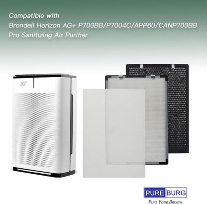 PUREBURG Replacement Filter Set Compatible with Brondell Pro Air Purifiers P700BB P7004C APP60 CANP700BB,H13 HEPA Activated Carbon Pre-Filters Air Clean