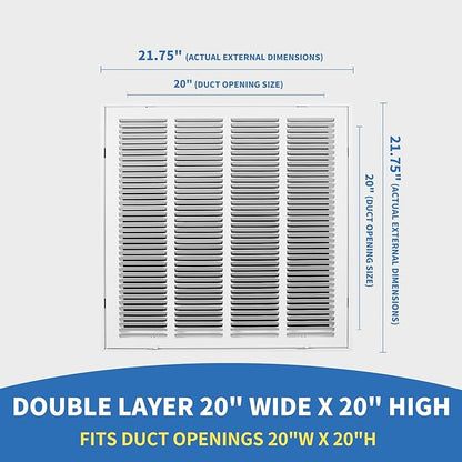 20 x 20 Return Air Grille [Duct Opening Size],Return Air Vent Cover for Wall Or Ceiling,Steel Return Air Filter Grilles Removable Face/Door for 1 Inch Filters (20"W x 20"H [Duct Opening])
