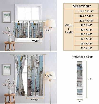 Blue Grey Wooden Living Room Curtains 84 Inch Length, Window Curtains Tab Top, Farmhouse Barn Sunflowers Retro Light Filtering Window Treatments Drapes 52"x84" 2 Panel