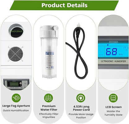 Ultrasonic Industrial Agricultural Humidifer Commercial Humidifier for Plants Large Volume (3kg/H) Automatic Mist Cooling Sprayer 160M³/H Airflow for Warehouse Greenhouse Garden Industrial
