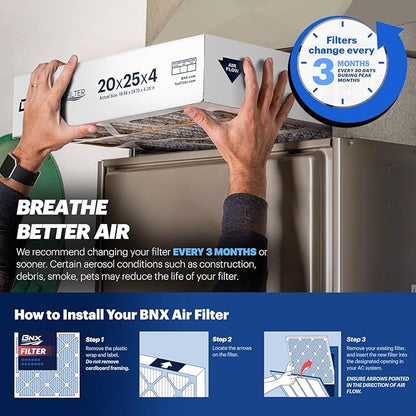 BNX TruFilter 20x20x5 (19.88’’ x 19.88’’ x 4.38‘’ Honeywell Compatible 4”) MERV 13 Air Filter (2-Pack) - MADE IN USA - HVAC AC Furnace Filters Health, Allergies, Mold, Bacteria, Smoke, MPR 1900 FPR 10