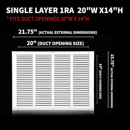 Vent Cover 20 x 14(Duct Opening Size),Air Return Vent Cover,Flat Vent Cover,Rejillas De Aire Acondicionado para Casa,Return Air Grilles,Outer Dimensions:21.75"Wx15.75"H(20"W x 14"H, Duct Opening)