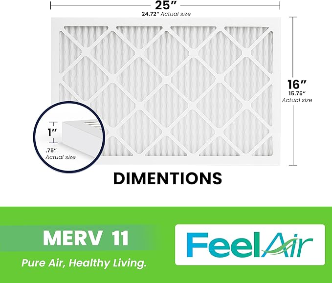 16x25x1 Air Filter – 6 Pack, MERV 11 Pleated HVAC & Furnace Filter, Electrostatic Mechanical Filtration (Actual Size 15.75 x 24.75 x 0.75)