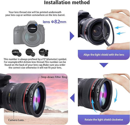82mm Lens to 77mm Camera Lens Adapter,82mm to 77mm Filter Step-Down Ring Adapter Ring,Compatible All 77mm Filter Accessory