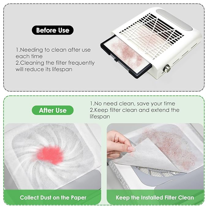300 Sheets Nail Dust Collector Filter Paper: Disposable Dust Vacuum Filter for Most Nail Dust Fan Extractor Machine, Dust Cleaner Replacement Filter Paper Nail Tech Supplies Accessories for Home Salon