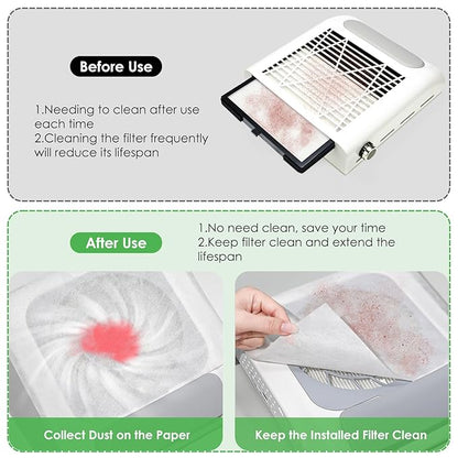 300 Sheets Nail Dust Collector Filter Paper: Disposable Dust Vacuum Filter for Most Nail Dust Fan Extractor Machine, Dust Cleaner Replacement Filter Paper Nail Tech Supplies Accessories for Home Salon