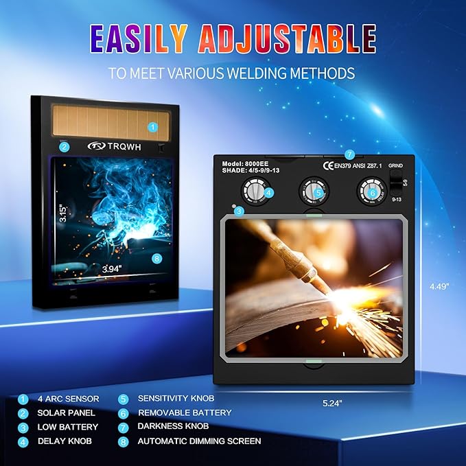 TRQWH Welding Lens Auto Darkening Welding Helmet Lens True Color Technology with 4 Arc Sensor Ajustable Shade Range 4/5-13 Automatic LCD Lens Dimming Shade Filter 4.49x5.24in Auto Welding Lens