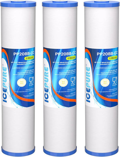 ICEPURE 5 Micron 20" x 4.5" Whole House Sediment and Carbon Water Filter Replacement Cartridge for AP810-2, SP-DD-5005-20BB, DGD-5005-20, FPMB5-20, P5-20BB, FP25B, SDG-45-2005, CMMF0520-45W1, 3PACK