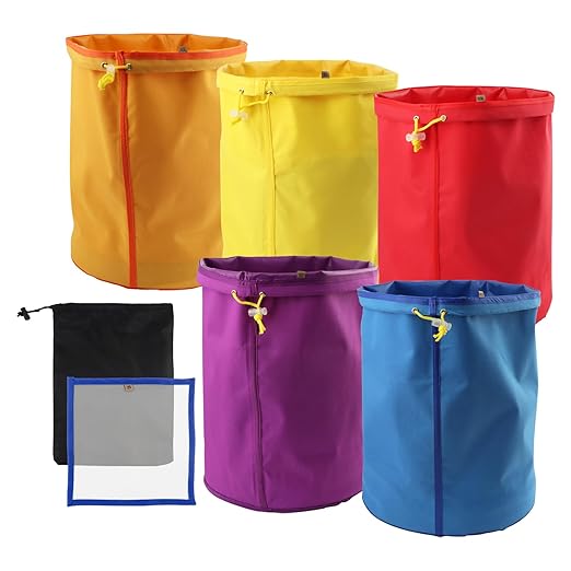 5 Pack 5 Gallon Filter Bags, 25-220 Micron Oxford Cloth All-Mesh Filter Bags with Color Coding System, Adjustable Drawstring Reusable Filter Bags for Fruit Juice Extraction, Soy Products, Home Kitchen