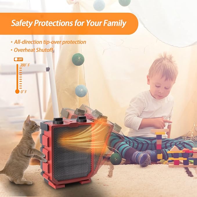 Milkhouse Electric Space Heater 1500W Portable Heater with Manual Control Fan-Only Mode Overheating & Tip Over Protection for Indoor Use WEWARM Red