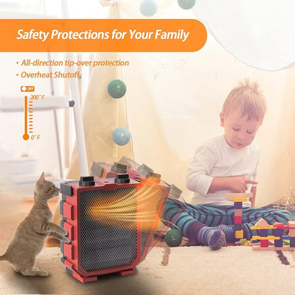 Milkhouse Electric Space Heater 1500W Portable Heater with Manual Control Fan-Only Mode Overheating & Tip Over Protection for Indoor Use WEWARM Red