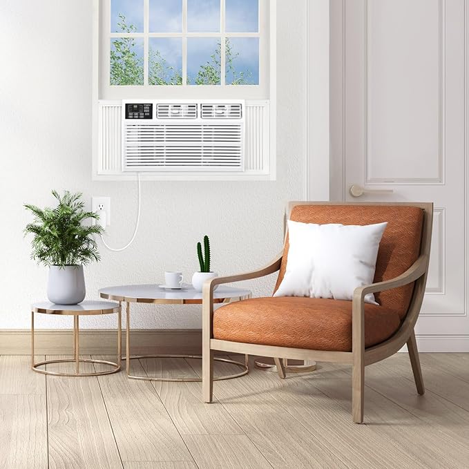 Whirlpool 8,000 BTU Window Air Conditioner with Supplemental Heat, Window Mounted AC Unit with Heater for Apartment, Living Room, Bedroom, Rooms up to 350 Square Feet