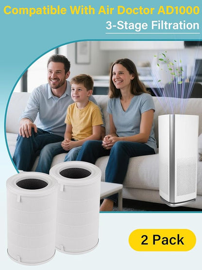 1000 Replacement filter for AirDoctor 1000 Air Purifier, 2-Pack Integrated High-Efficiency with Activated Carbon and Pre-Filter
