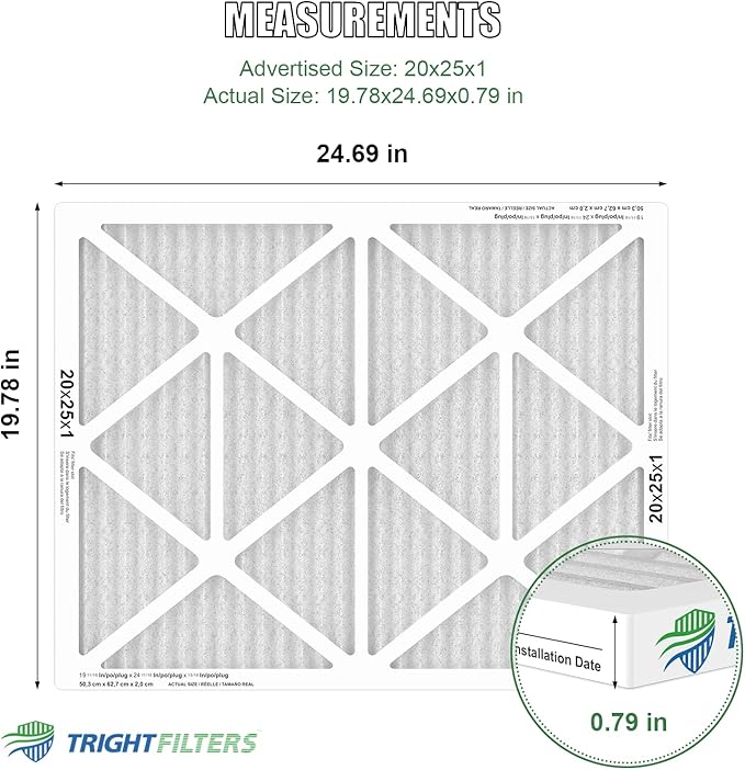 20x25x1 Air Filter 4 Pack, MERV 8 Pleated Dust Defense Air Filters Replacement Air Conditioner HVAC AC Furnace Filter, Durable and Lightweight