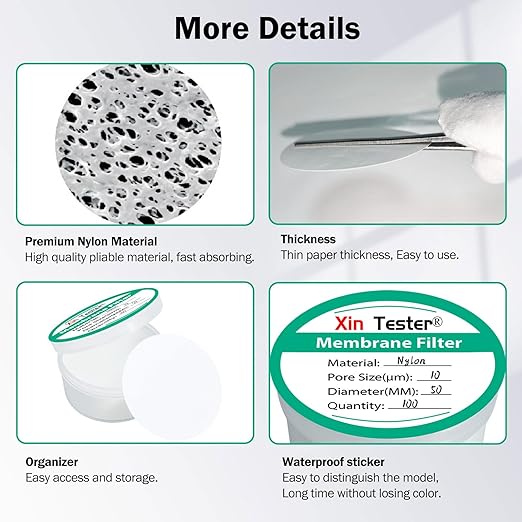 Xin Tester 100 Pieces Nylon Disc Membrane Filters, 50 mm Diameter, 10µm Pore Size
