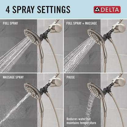 Delta 4-Setting In2ition 2-in-1 Dual Shower Head with Clarifi Standard Shower Filter Attachment, Brushed Nickel Shower Head with Filter, SpotShield Brushed Nickel 7SF110BSN