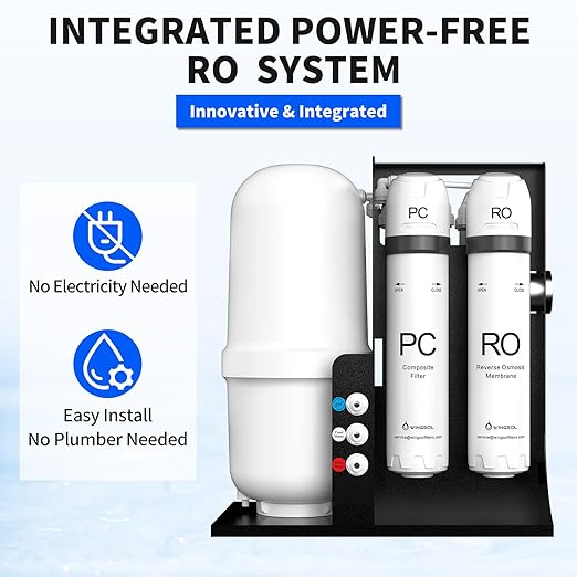 WINGSOL Integrated Reverse Osmosis Water Filter, NSF/ANSI 42/53/58, 10-Stage Under Sink RO Filtration System for pH+ Alkaline Remineralization Water, Easy Installation, No Electricity Needed