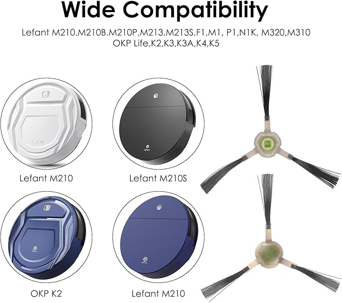 (6 Pieces) Side Brush Lefant M3, M330 Pro, M2 Pro, M1, M320, M310, M210B M210 Pro M210P M213S M210S M210 M213, OKP Life K2 K3 K3A K4 K5 Robot Vacuum, Replacement Parts Side Brushes Accessories