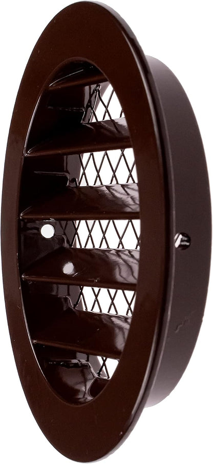 4" Brown Vent Cover - Aluminum - Industrial Round Air Vent Louver - Metal Soffit Vent with Screen - Mesh - Round Vent Grille for House Or Garage Wall
