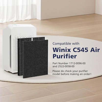 2 Pack C545 HEPA Smoke Replacement Filter S Compatible with Winix C545 Air Purifier, Replaces Part 1712-0096-00 and 2522-0058-00, 2 HEPA Filter + 8 Activated Carbon Filters, Black