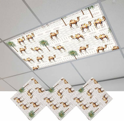 Fluorescent Light Covers for Ceiling Lights Desert Camel Magnetic Light Filters 3 Pack 4x2 ft Bohemian Southwest Date Trees Ceiling Lights Cover for Classroom Office School Home Drop Lamp Decor