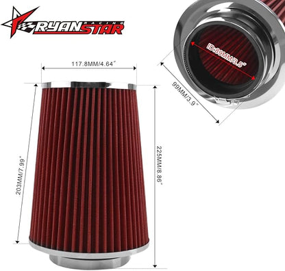 RYANSTAR RACING 89mm 3.5" High Flow Round Tapered Cone Closed-Top Washable Clamp-On Dry Air Filter Compatible with Truck