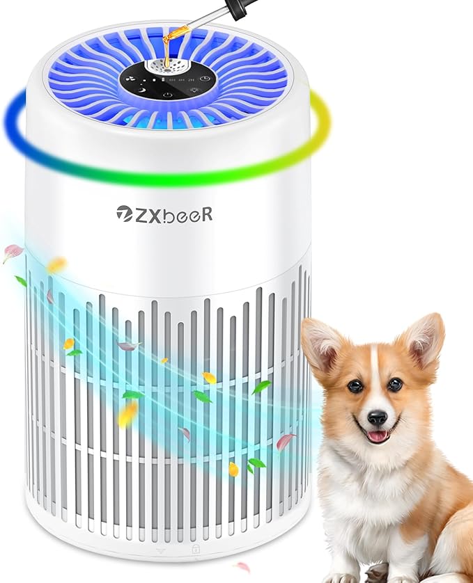 ZXBEER H13 True HEPA Air Purifier with Remote Control, Night Light, Timer, Sleep Mode, Quiet Air Cleaner for Baby, Living Room, Kitchen (White)