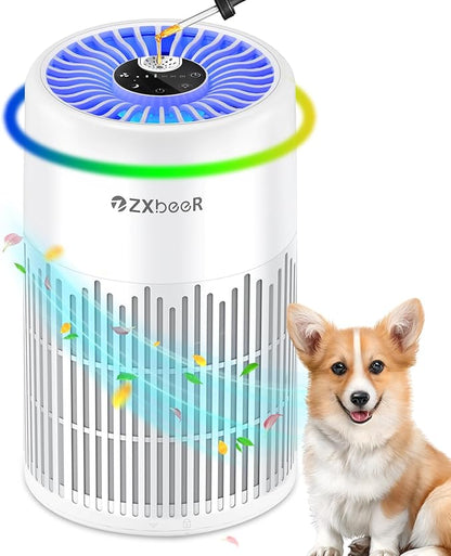 ZXBEER H13 True HEPA Air Purifier with Remote Control, Night Light, Timer, Sleep Mode, Quiet Air Cleaner for Baby, Living Room, Kitchen (White)