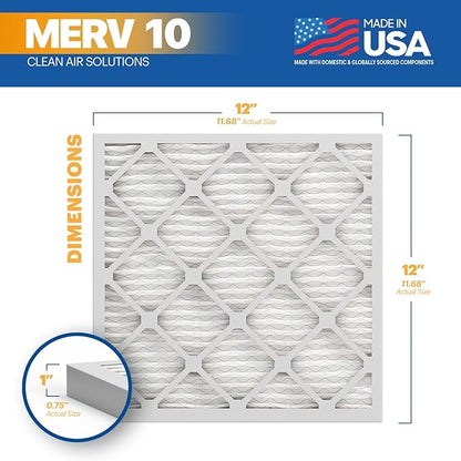 BNX TruFilter 12x12x1 MERV 10 (2-Pack) AC Furnace Air Filter - MADE IN USA - Pleated Air Conditioner HVAC AC Furnace Filters - Removes Odor, Mold, Bacteria, Smoke