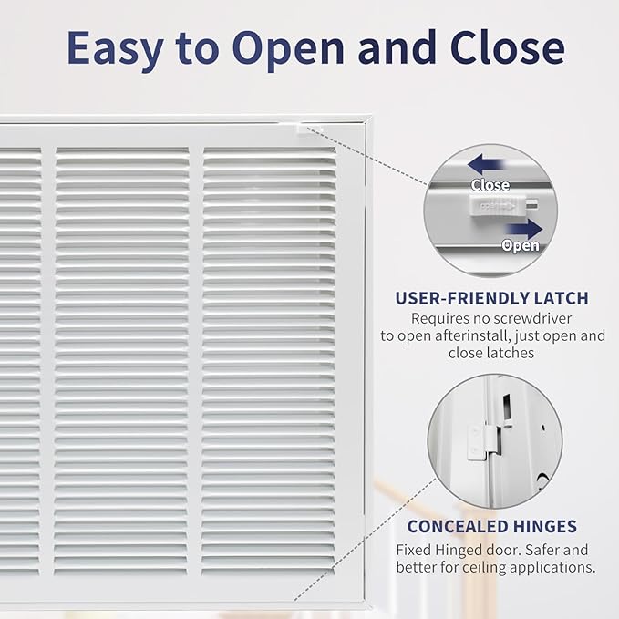 16"W x 16"H [Duct Opening Size] Steel Return Air Filter Grille - Removable Face/Door for 1 inch Filters -HVAC Vent Cover Grill - White [Outer Dimensions: 18 5/8"W X 18 5/8"H]