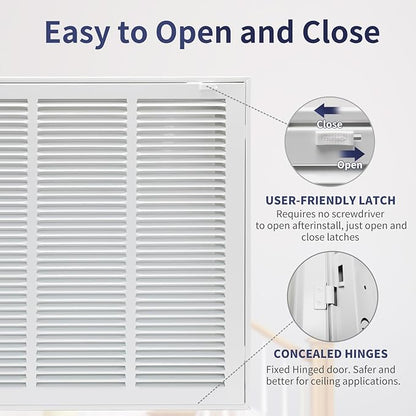 16"W x 16"H [Duct Opening Size] Steel Return Air Filter Grille - Removable Face/Door for 1 inch Filters -HVAC Vent Cover Grill - White [Outer Dimensions: 18 5/8"W X 18 5/8"H]