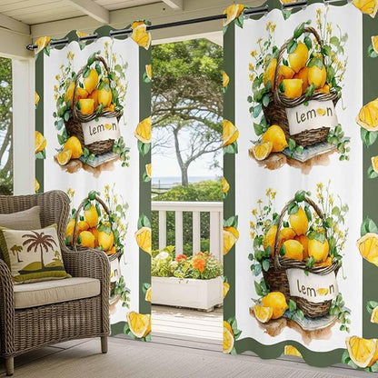 Lemon Outdoor Curtains for Patio Lemons Baskets Summer Tropical Plant Waterproof Outside Curtains with Grommet Top Weatherproof Curtain for Cabana Pergola Gazebo, 1 Panel, 54" W x 108" L