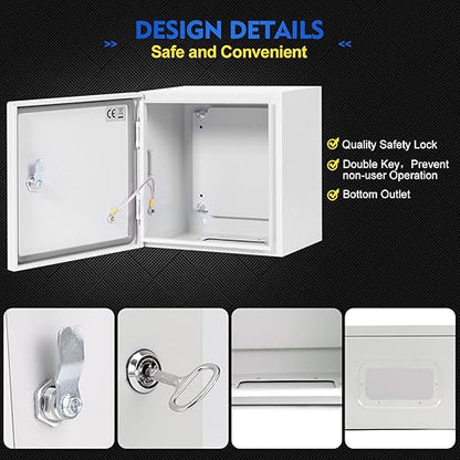 Outdoor Electrical Junction Box, 12 x 12 x8'' NEMA 4X Enclosure Box, Wall Mounted IP66 Waterproof & Dustproof Lockable Metal Junction Box