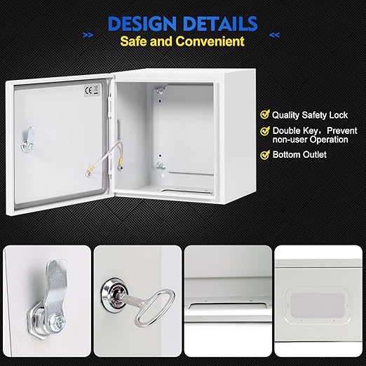 Outdoor Electrical Box, Steel Junction Box 12 x 12 x 8'', NEMA 4X Electrical Enclosure Box IP66 Waterproof & Dustproof, Universal Electrical Project Box with Lock & Mounting Plate