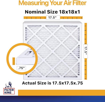 Filter King 18x18x1 Air Filter | 6-PACK | MERV 13 HVAC Pleated A/C Furnace Filters | MADE IN USA | Actual Size: 17.5 x 17.5 x .75"