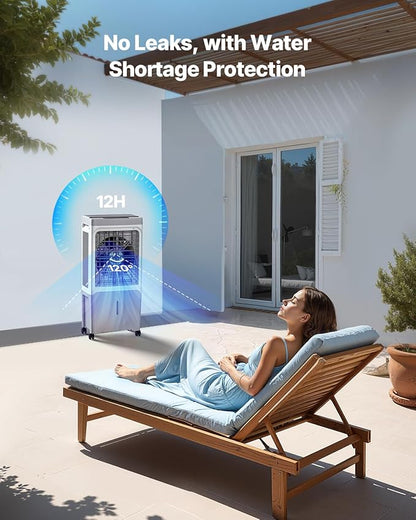 VEVOR Evaporative Air Cooler & Swamp Cooler, 1800 CFM Air Conditioner with 6.8 Gallon Water Reservoir, Remote Control, 12H Timer, 4 Ice Containers, 3 Fan Speeds, Air Humidifier, and Silent Operation