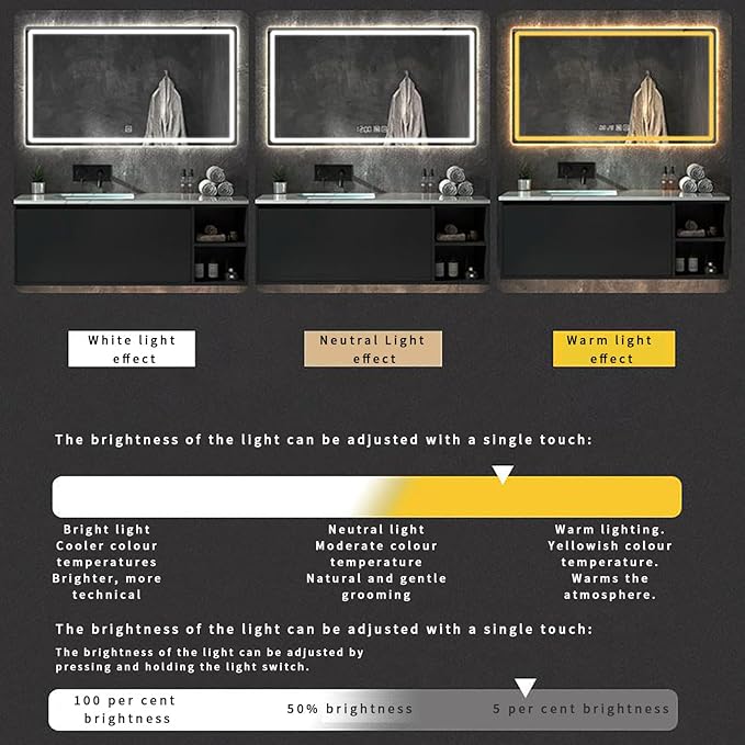 JSLJDM 500 X800 mm Illuminated Backlit LED Bathroom Mirror, Wall Mounted Multifunction Bathroom Vanity Mirror with Lights and Demister Pad, Energy-Saving Illuminated Smart Mirror