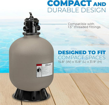 XtremepowerUS 16" Above Inground Swimming Pool Sand Filter System 7-Way Multi-Port Valve Pool Filter up to 21,000 Gallons with Stand