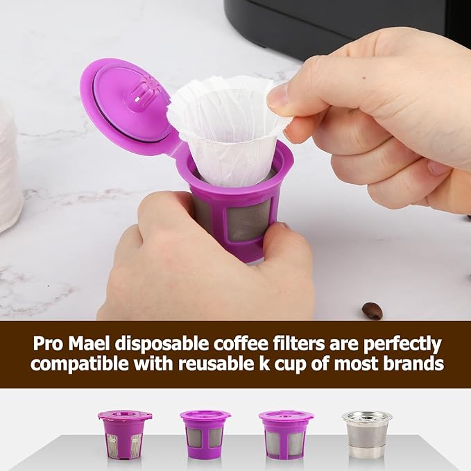 Pro Mael Disposable K Cup Coffee Filters for Keurig Single Cup, Use with Resusable K Cups, White (100 Count)