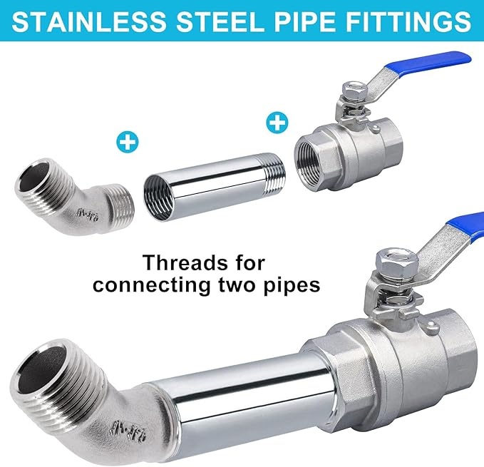 45 Degree Elbow 2PCS, 1/2" NPT Male X 1/2" NPT Male 304 Stainless Steel Pipe Fitting, Connector Coupler Apply to Outdoor/Garden/Industrial