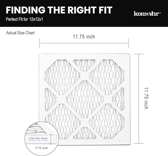 12x12x1 Air Filter MERV 8 (4-Pack), HVAC/Furnace AC Filter Replacement, Dust Defense–Comparable with MPR 600 & FPR 5 (Actual 11.75x11.75x0.75)