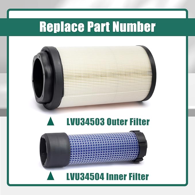 YUXIVCNE 2Pcs LVU34503 LVU34504 Primary & Secondary Air Filter Compatible with John Deere 1023E 1025R 1026R 2025R 2026R Tractor, 2400 2700 Precisioncut, 2550 Triplex Mower, 2700 2750 E-Cut Hybrid