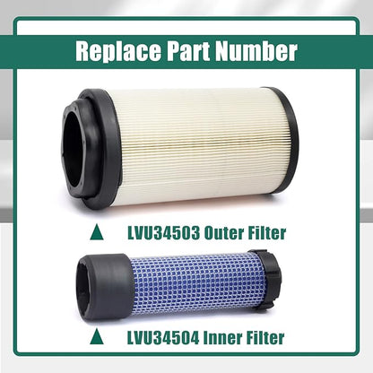 YUXIVCNE 2Pcs LVU34503 LVU34504 Primary & Secondary Air Filter Compatible with John Deere 1023E 1025R 1026R 2025R 2026R Tractor, 2400 2700 Precisioncut, 2550 Triplex Mower, 2700 2750 E-Cut Hybrid