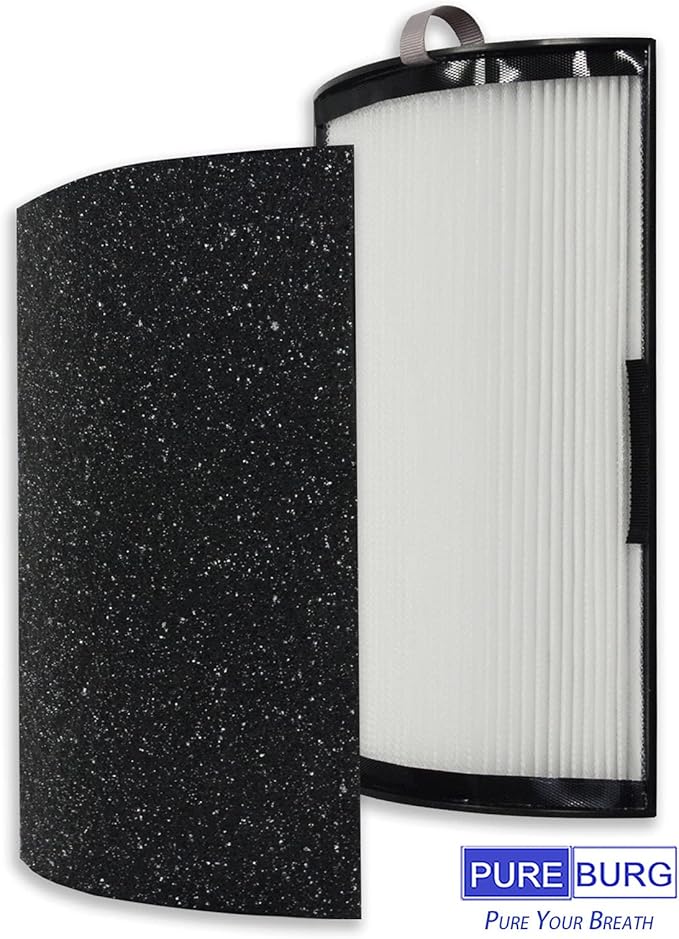 PUREBURG Replacement Filter Set Compatible with Hunter HPF500 Tower Air Purifier HP500FBLS HP500FGRS HP500FWHS, 2-Pack H13 HEPA + 8 Activated Carbon Pre-Filters